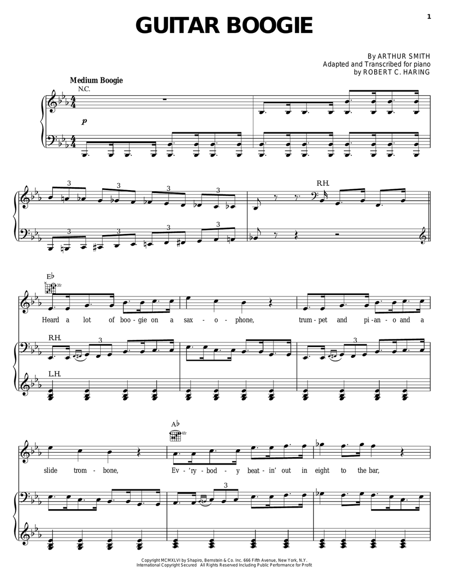 Guitar Boogie Shuffle Piano, Vocal, Guitar scores gallery preview page 1