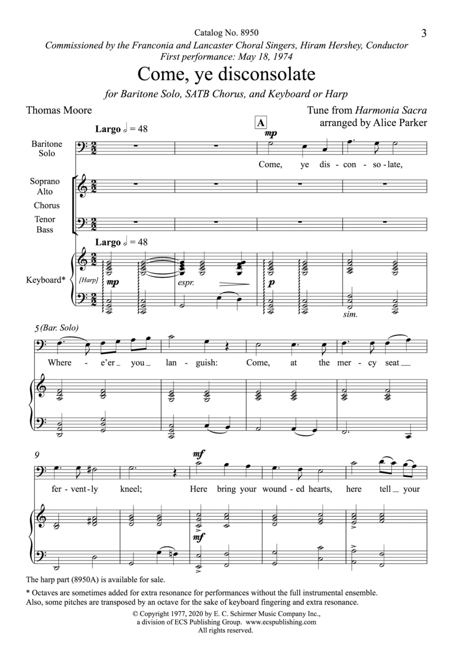 Come, ye disconsolate Come, ye disconsolate 4-Part scores gallery preview page 1