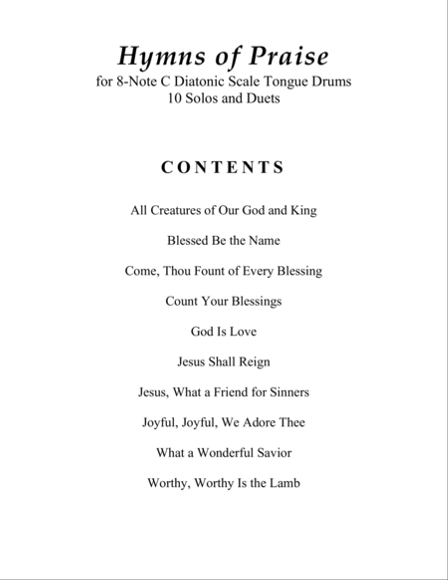 Hymns of Praise for 8-note C major diatonic scale Tongue Drums (A collection of 10 Solos and Duets) image number null