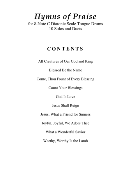 Hymns of Praise for 8-note C major diatonic scale Tongue Drums (A collection of 10 Solos and Duets) by Sharon Wilson Drums - Digital Sheet Music