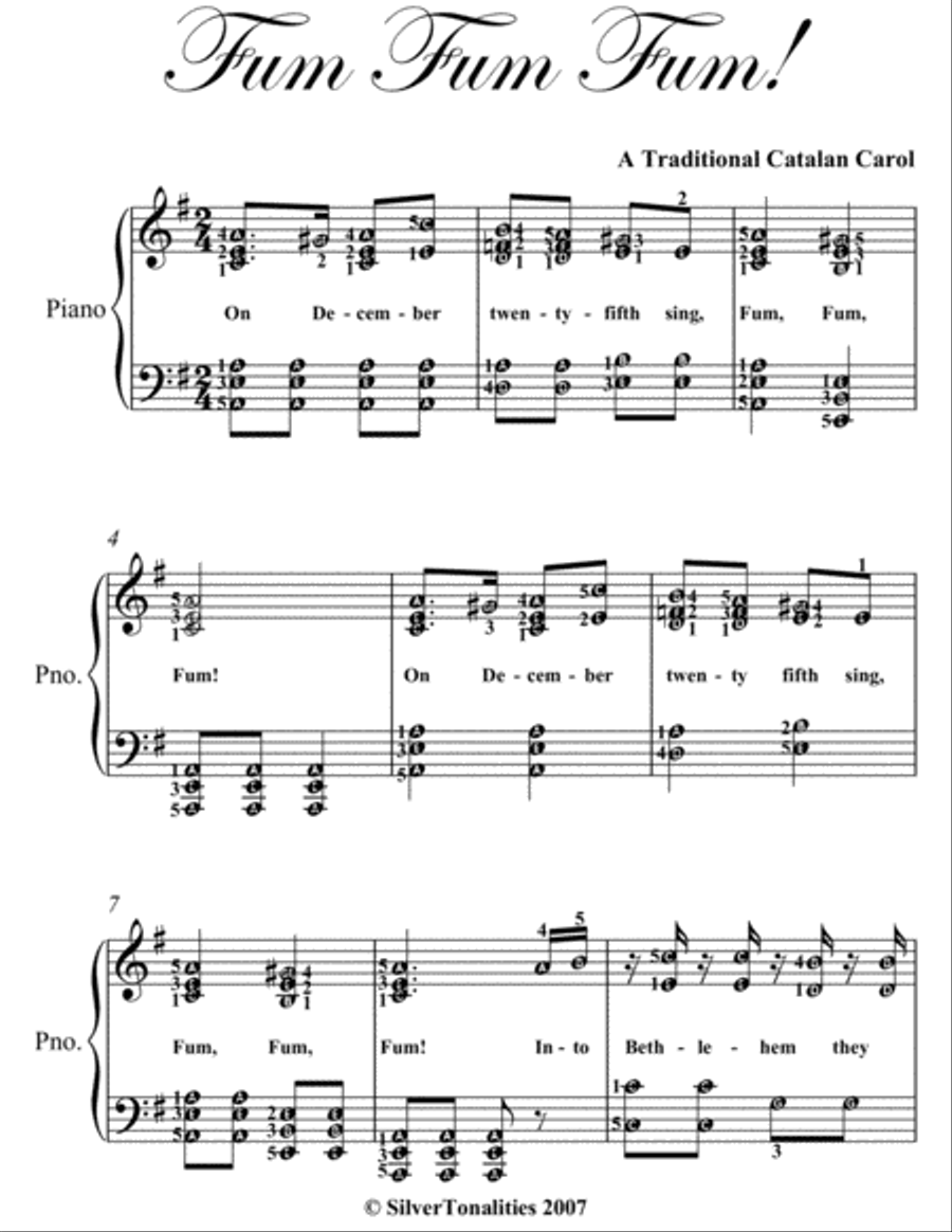 Fum Fum Fum Easy Intermediate Piano Sheet Music Easy Piano scores gallery preview page 2