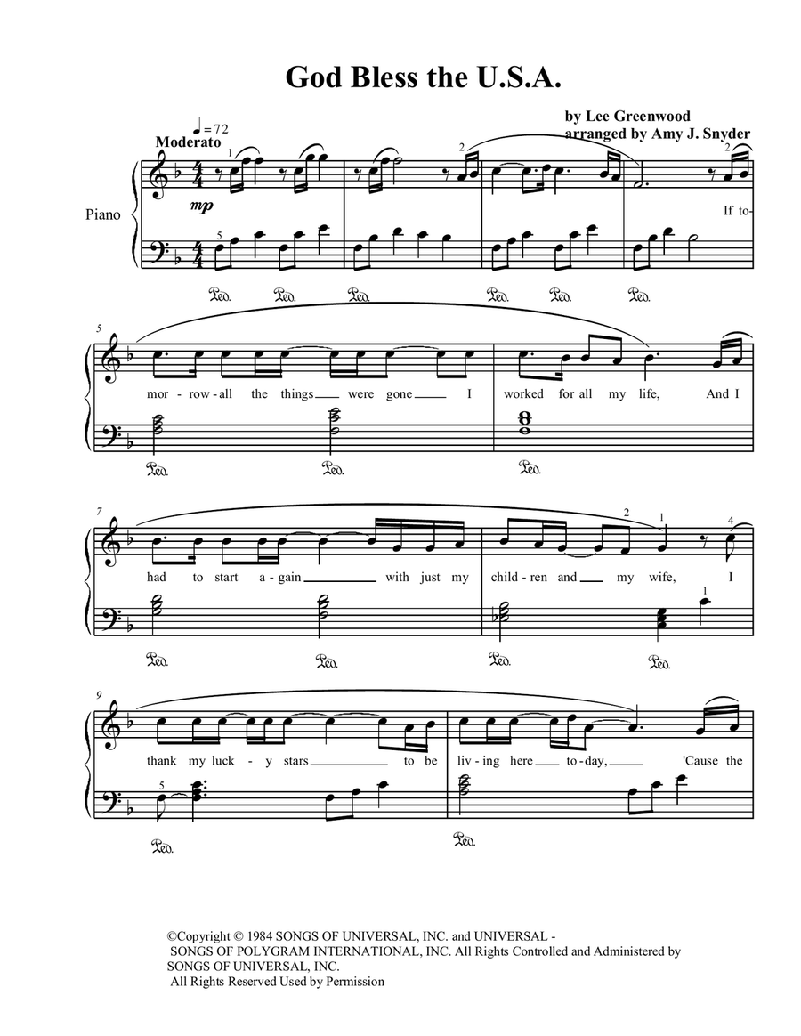 God Bless The U.s.a. Piano Solo scores gallery preview page 2