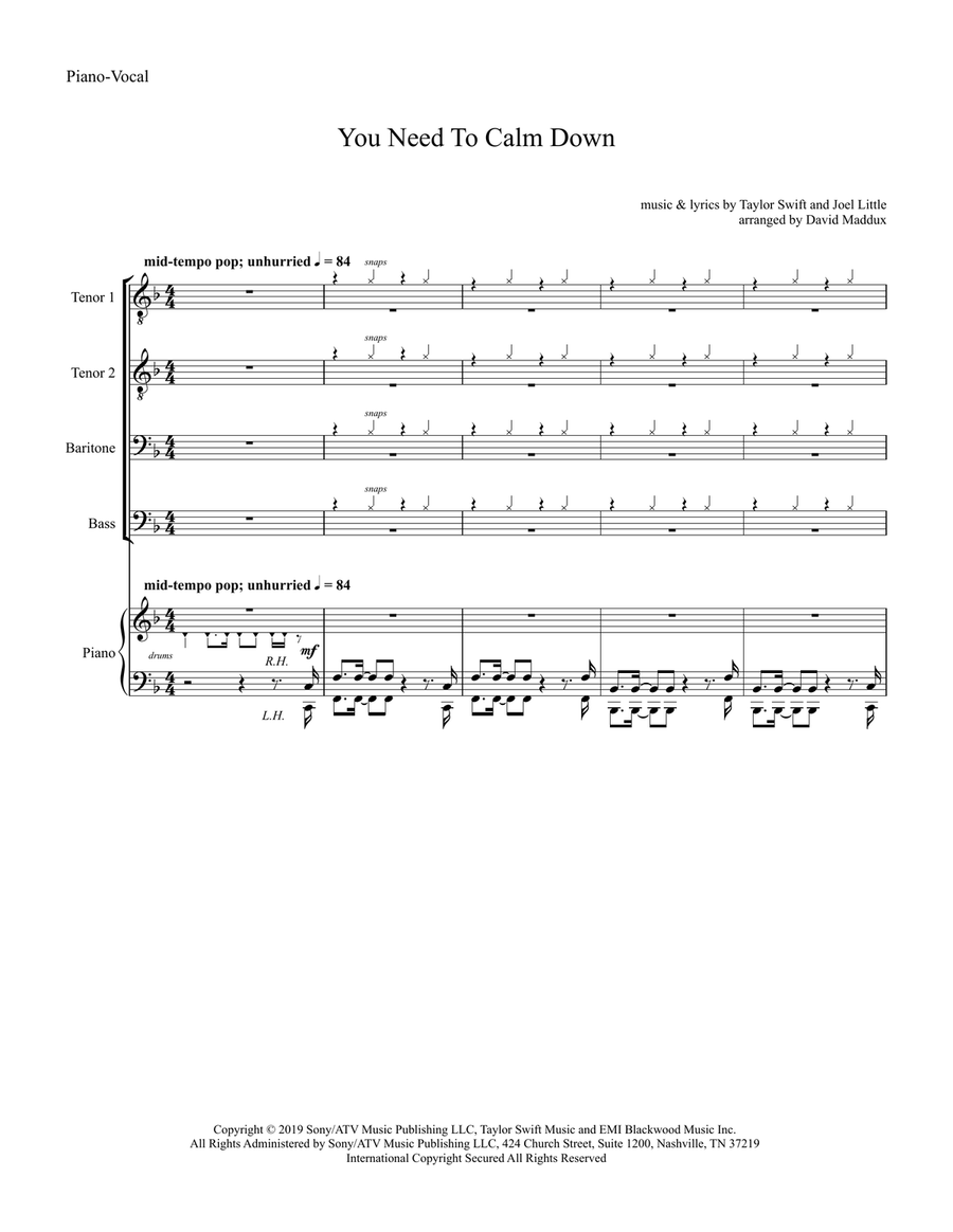 You Need To Calm Down TTBB scores gallery preview page 1