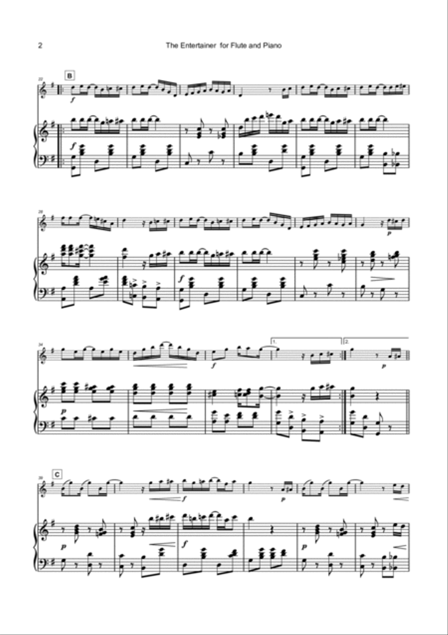 The Entertainer by Scott Joplin, for Flute and Piano Flute Solo scores gallery preview page 3
