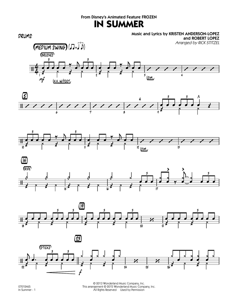 In Summer (from Frozen) - Drums Jazz Ensemble scores gallery preview page 1