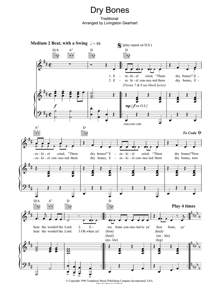 Dry Bones Piano, Vocal, Guitar scores gallery preview page 1