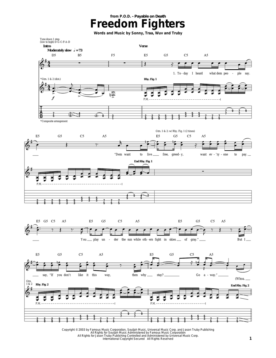 Freedom Fighters Electric Guitar scores gallery preview page 1