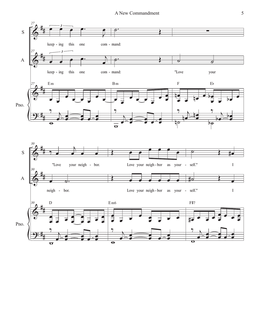 A New Commandment (Love One Another) (Duet for Soprano and Alto solo) Alto Voice scores gallery preview page 5
