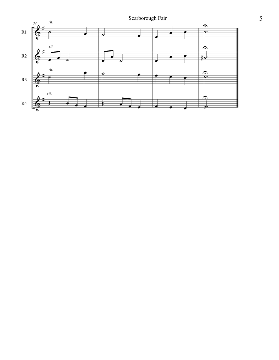 Scarborough Fair - recorder or flute quartet Flute Quartet scores gallery preview page 5