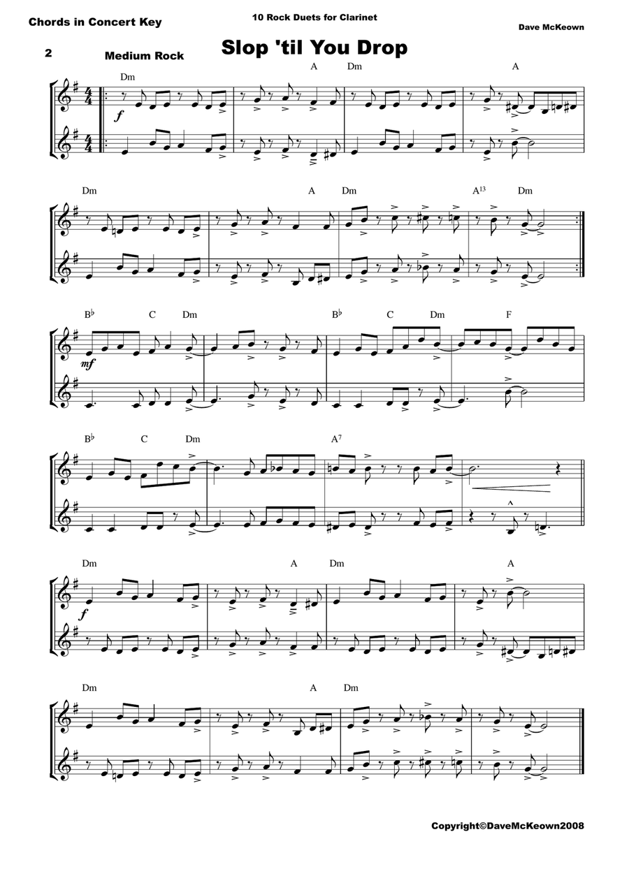 10 Rock Duets for Clarinet Clarinet Duet scores gallery preview page 2