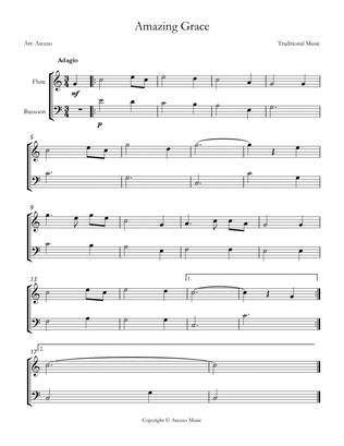Jonh Newton Amazing Grace Easy Flute and Bassoon Sheet Music C major