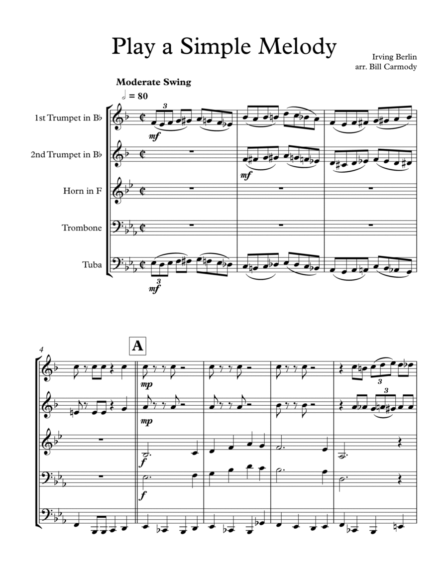 Play a Simple Melody Brass Ensemble scores gallery preview page 1