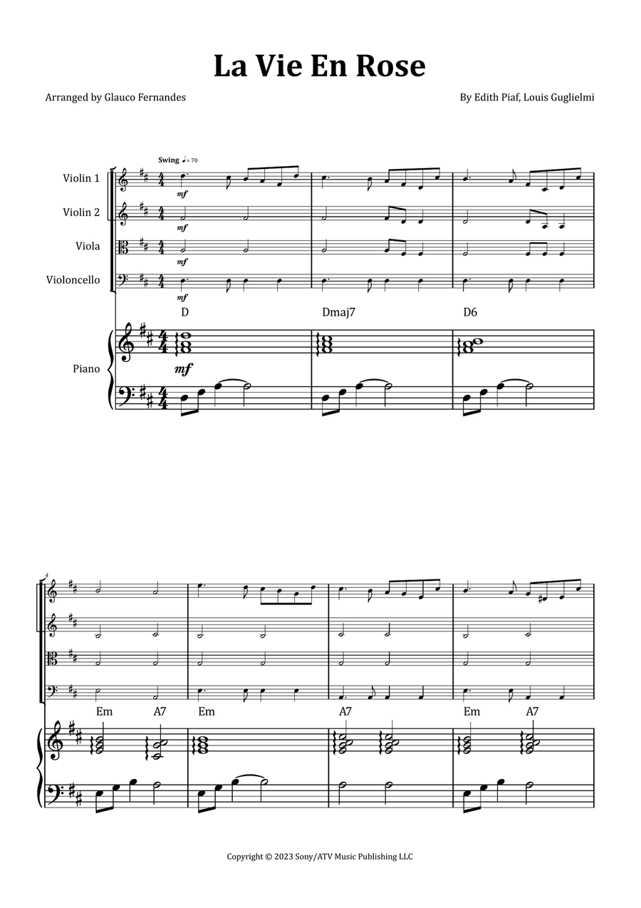 La Vie En Rose String Quartet scores gallery preview page 1