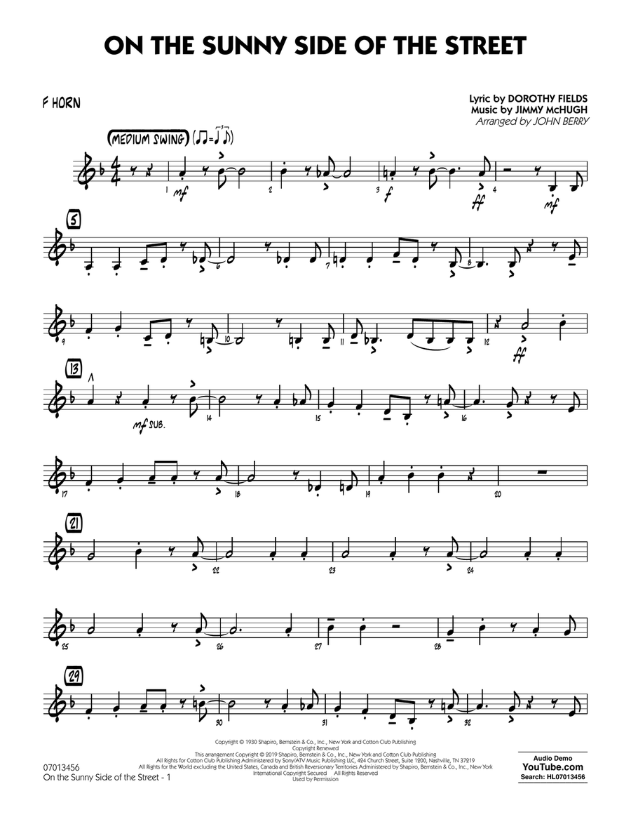 On the Sunny Side of the Street (arr. John Berry) - F Horn Jazz Ensemble scores gallery preview page 1