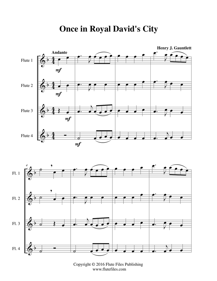 Once in Royal David’s City - Flute Quartet Flute Quartet scores gallery preview page 3