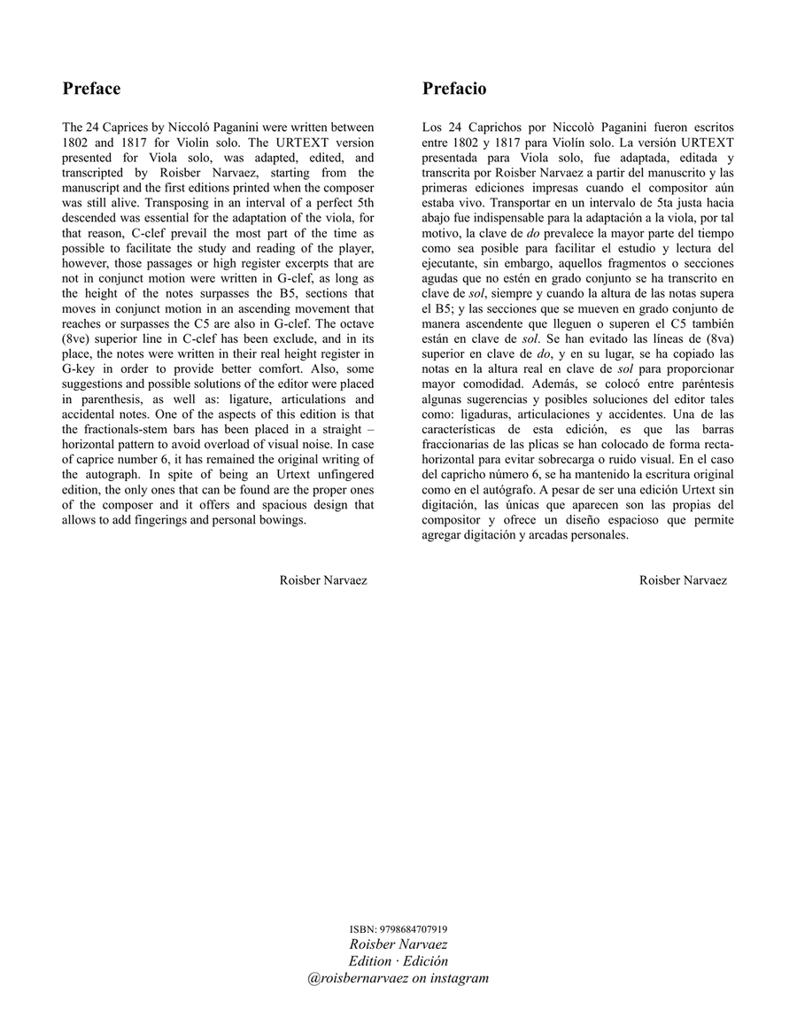 Paganini: 24 Caprices for Viola URTEXT Viola Solo scores gallery preview page 2