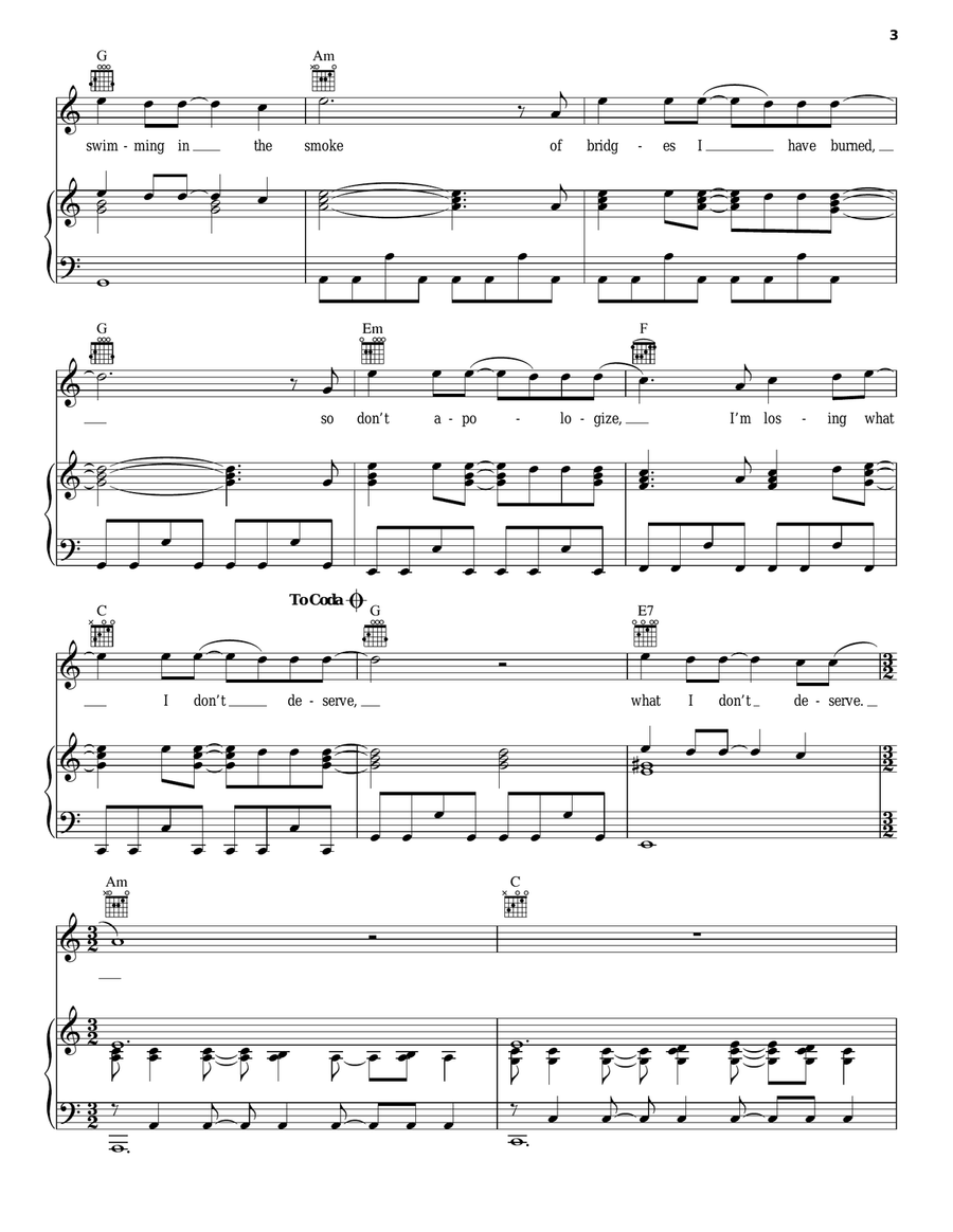 Burning In The Skies Burning In The Skies Piano, Vocal, Guitar scores gallery preview page 3