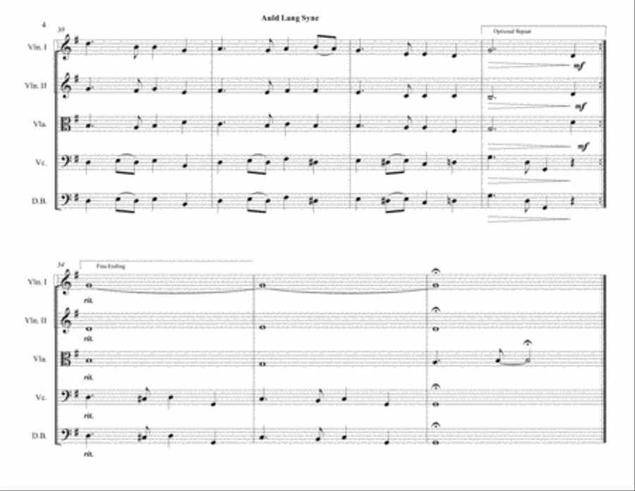 Happy Birthday / Auld Lang Syne - String Orchestra / String Quartet - Intermediate String Quartet scores gallery preview page 4