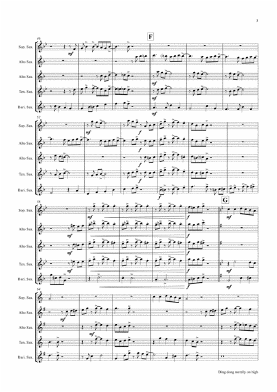 Ding dong merrily on high (Ab) - Swing - Saxophone Quintet Saxophone Quintet scores gallery preview page 3