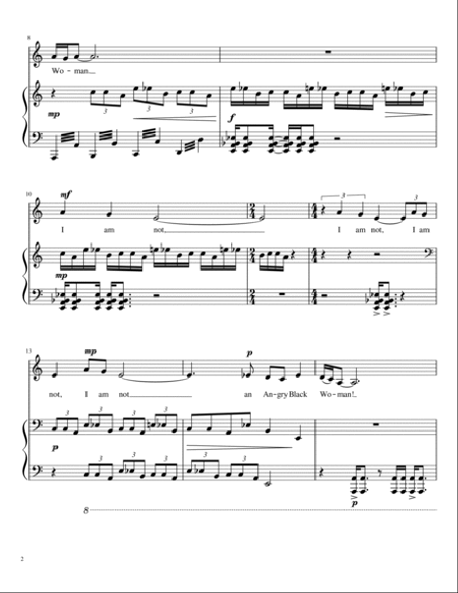 I Am Not An Angry Black Woman for mezzo-soprano (Range: A4 to A6) SSA scores gallery preview page 2