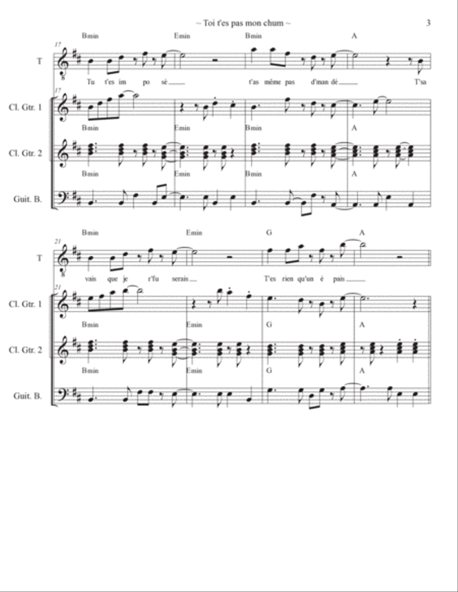 Toi t'es pas mon chum ! Electric Guitar scores gallery preview page 3