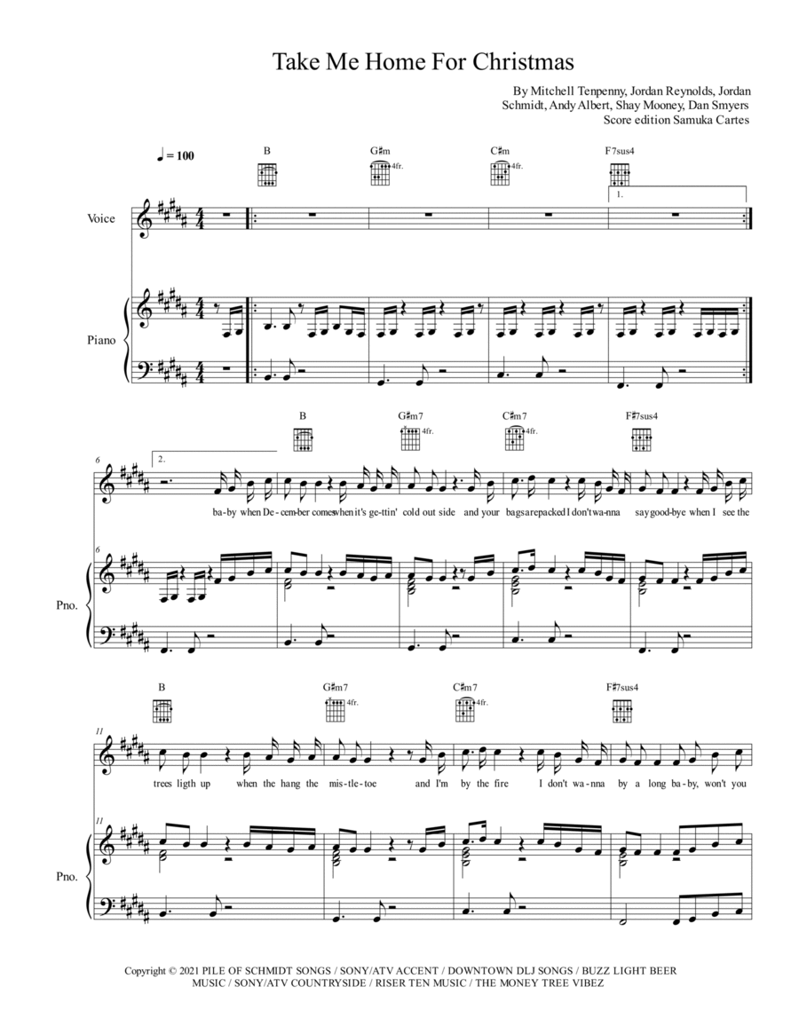 Take Me Home For Christmas Piano, Vocal, Guitar scores gallery preview page 1