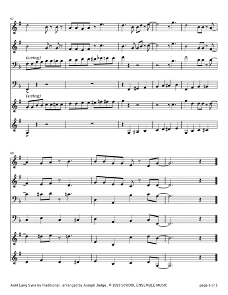 Auld Lang Syne for Brass Quartet in Schools Brass Quartet scores gallery preview page 6