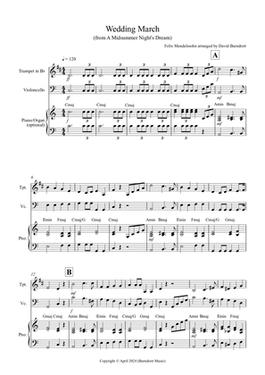 Wedding March (from A Midsummer Night's Dream) for Trumpet and Cello Duet