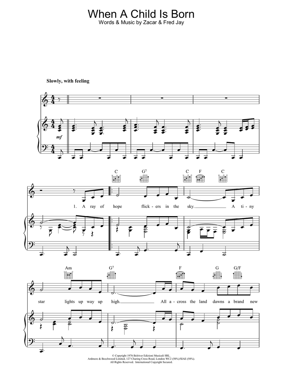 When A Child Is Born Piano, Vocal, Guitar scores gallery preview page 1