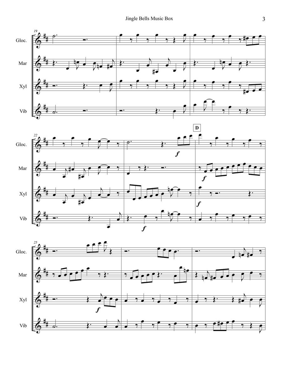 Jingle Bells Music Box (Percussion Ensemble) Percussion Ensemble scores gallery preview page 3