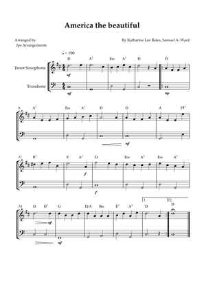 America The Beautiful - duet for Tenor Sax and Trombone (+CHORDS)