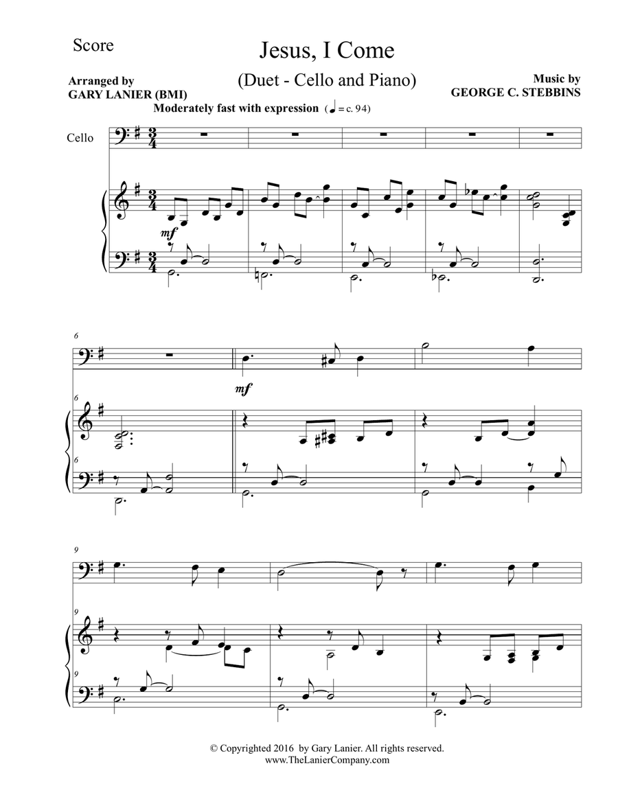 JESUS, I COME (Duet – Cello & Piano with Parts) Piano scores gallery preview page 2