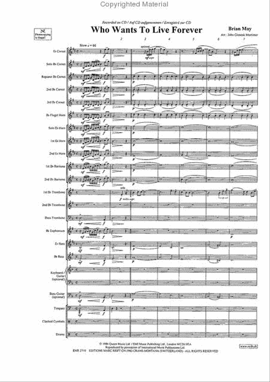 Highlander Who Wants To Live Forever Brass Band scores gallery preview page 3