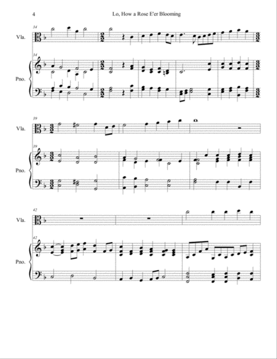 Lo, How a Rose E'er Blooming (viola/piano), arr. Brenda Portman Viola scores gallery preview page 4