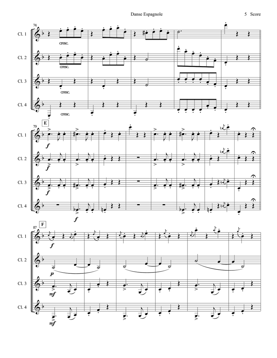 Danse Espagnole for Clarinet Quartet Clarinet Quartet scores gallery preview page 6