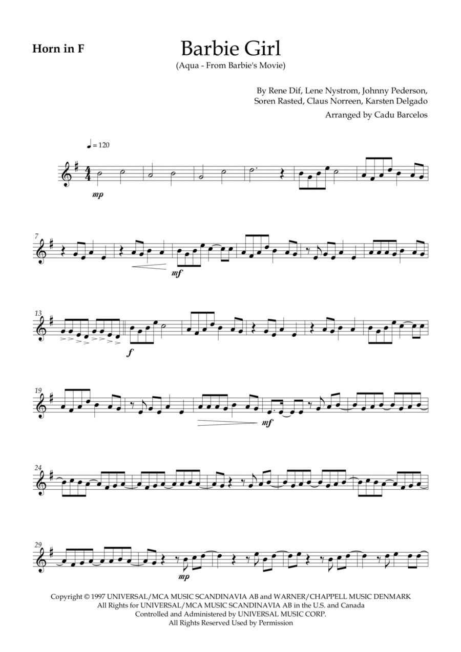 Barbie Girl Horn Solo scores gallery preview page 1