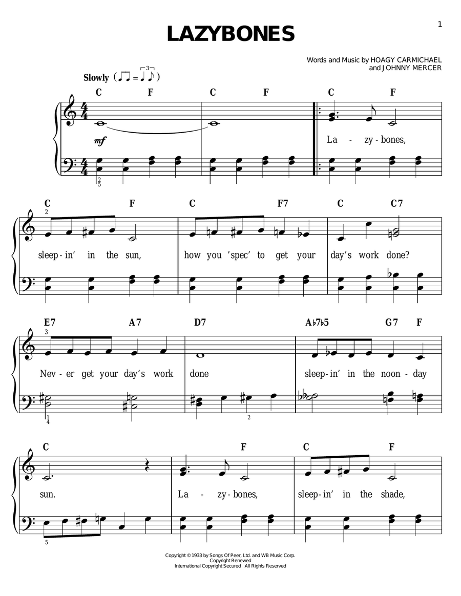 Lazybones Lazybones Easy Piano scores gallery preview page 1