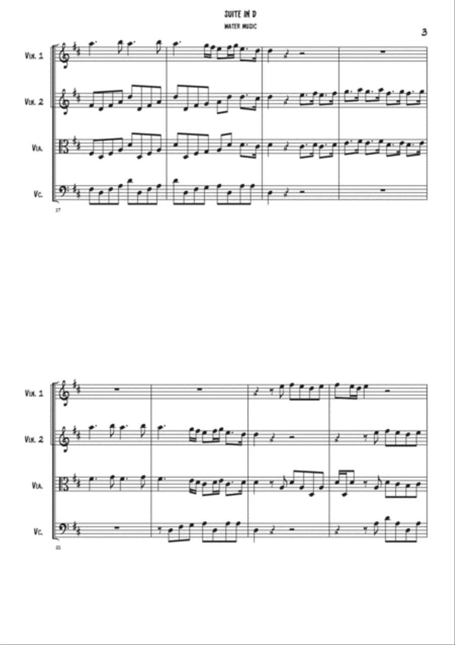 Suite 1 - Water music - String quartet String Quartet scores gallery preview page 3