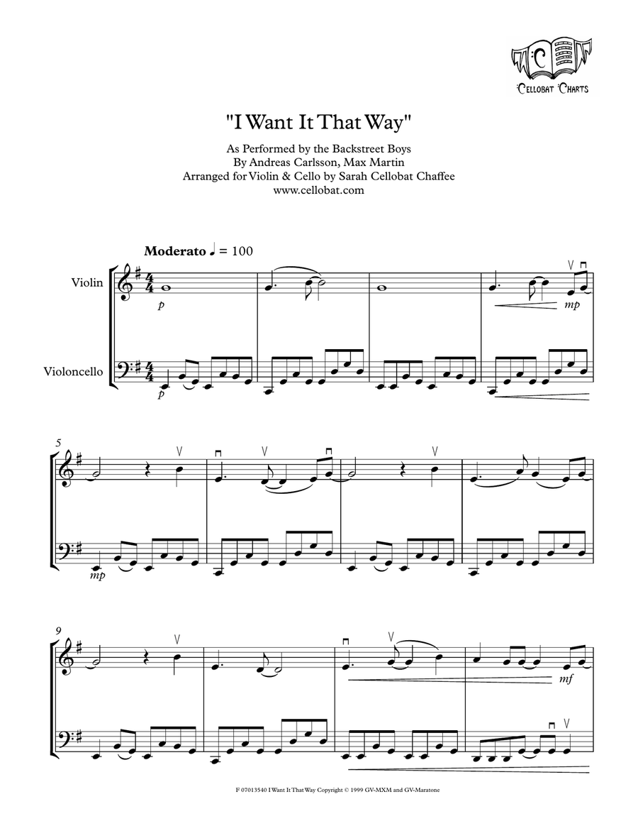 I Want It That Way String Duet scores gallery preview page 1