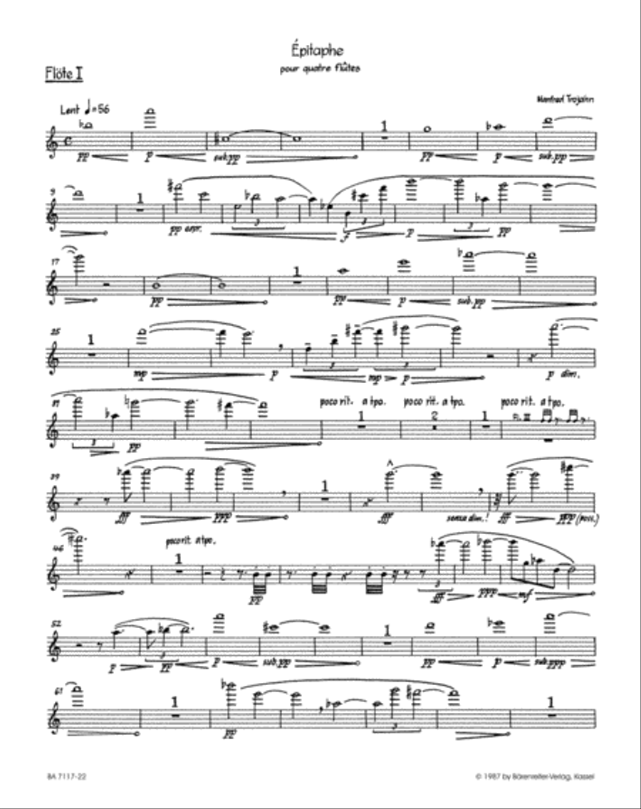 Epitaphe for four Flutes Epitaphe for four Flutes Flute Quartet scores gallery preview page 2