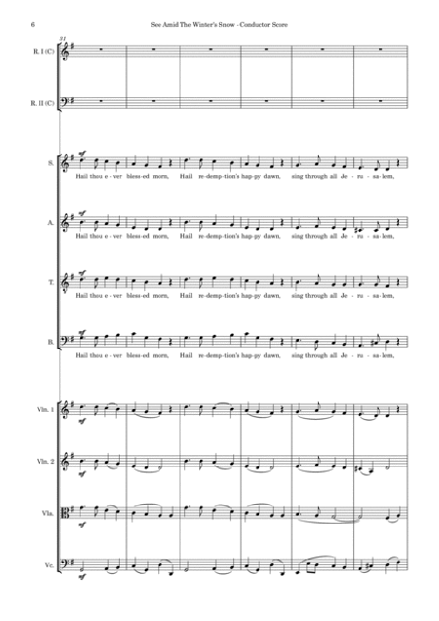 See Amid The Winter's Snow – SATB, String 4tet and flexible woodwind – Score and parts SATB scores gallery preview page 6