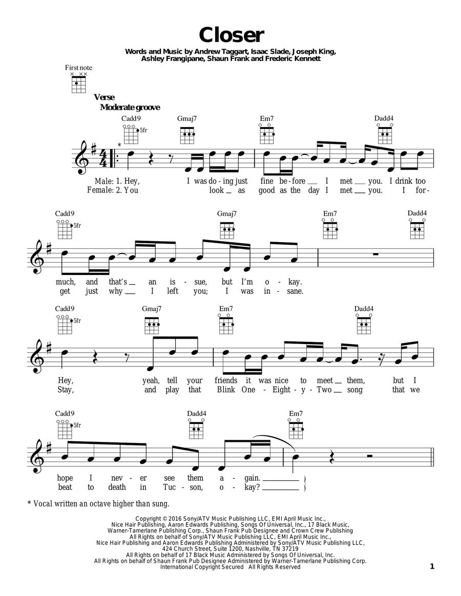 Closer Ukulele scores gallery preview page 1