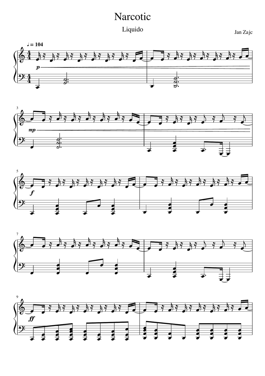Narcotic Easy Piano scores gallery preview page 1