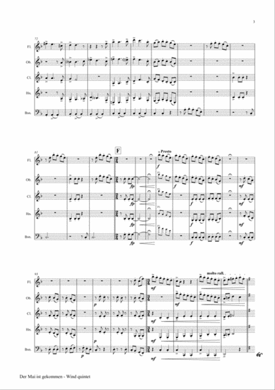 Der Mai ist gekommen - German Folk Song - Wind Quintet Woodwind Quintet scores gallery preview page 3