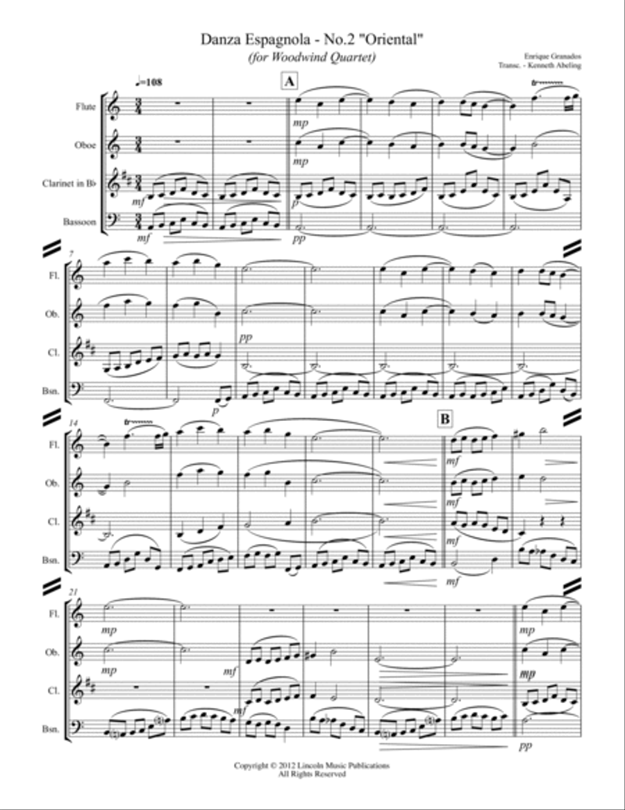 Granados – Danza Española - No.2 “Oriental” (for Woodwind Quartet) Woodwind Quartet scores gallery preview page 2