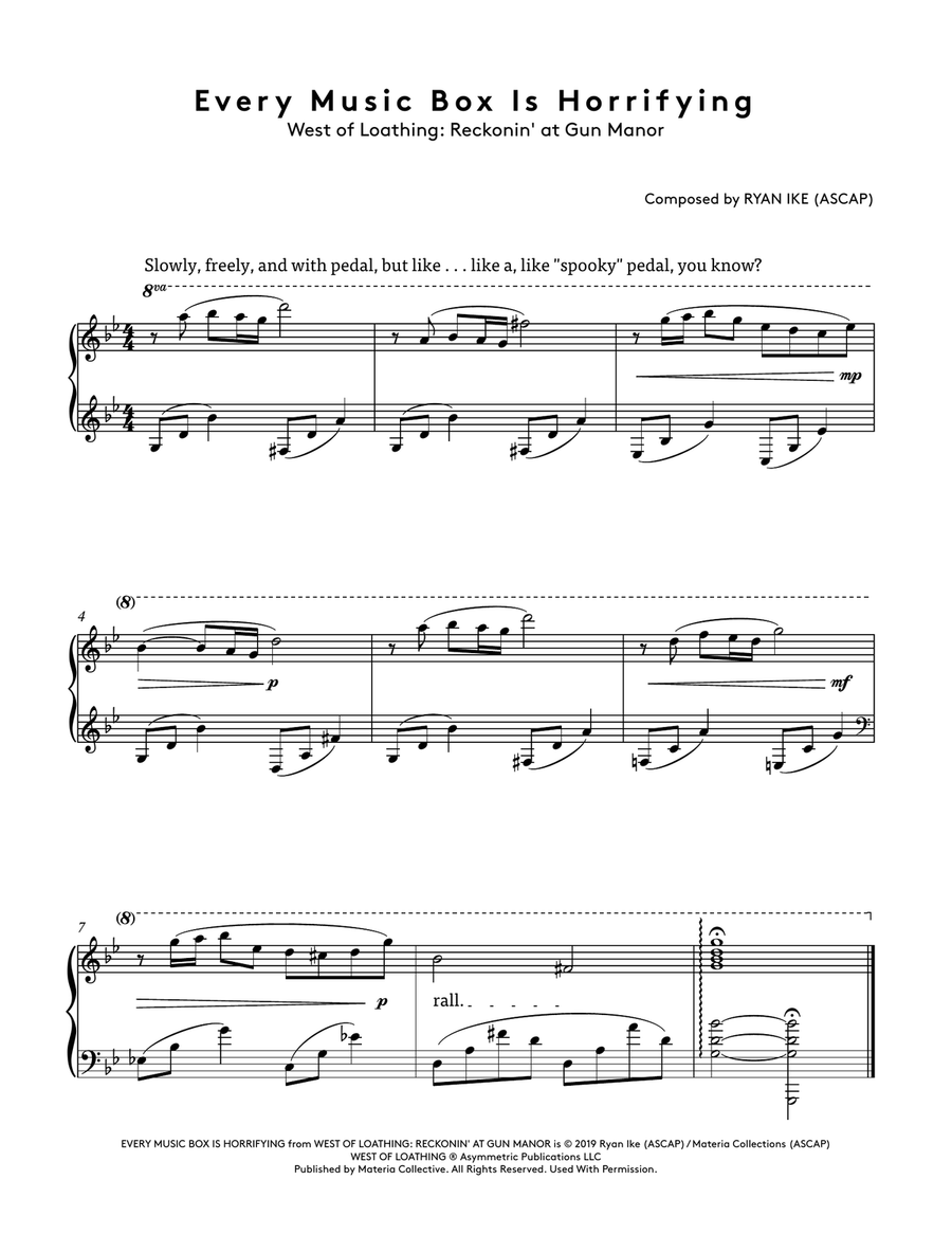 Every Music Box Is Horrifying (West of Loathing: Reckonin' at Gun Manor) Easy Piano scores gallery preview page 1