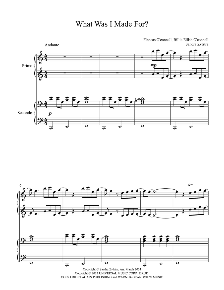 What Was I Made For? 1 Piano, 4-Hands scores gallery preview page 2