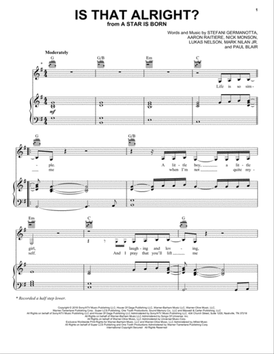 Is That Alright? (from A Star Is Born) Piano, Vocal, Guitar scores gallery preview page 1