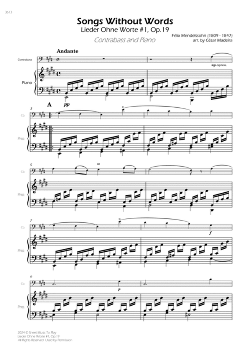 Songs Without Words No.1, Op.19 - Contrabass and Piano (Full Score and Parts) image number null