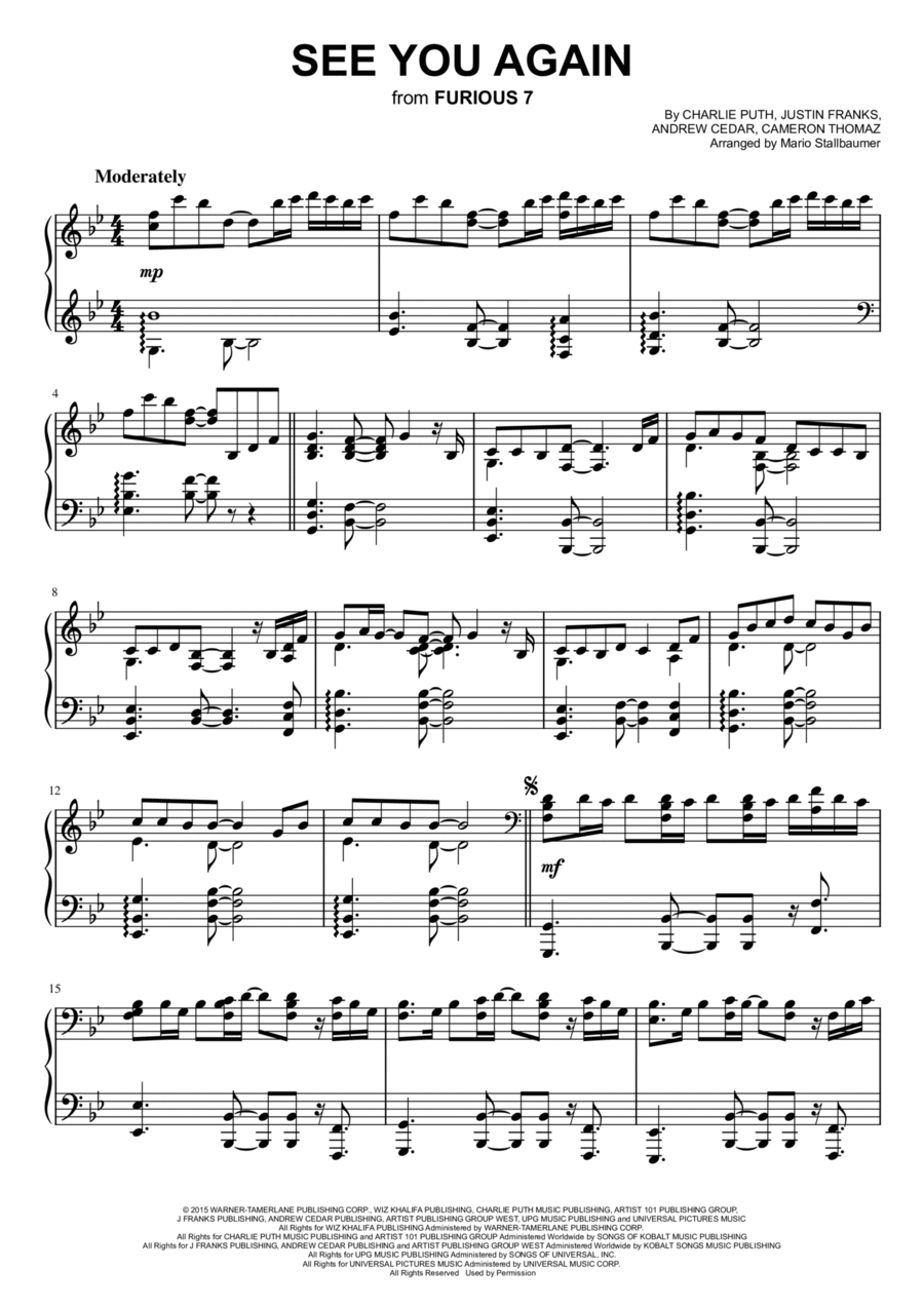 See You Again Piano Solo scores gallery preview page 1